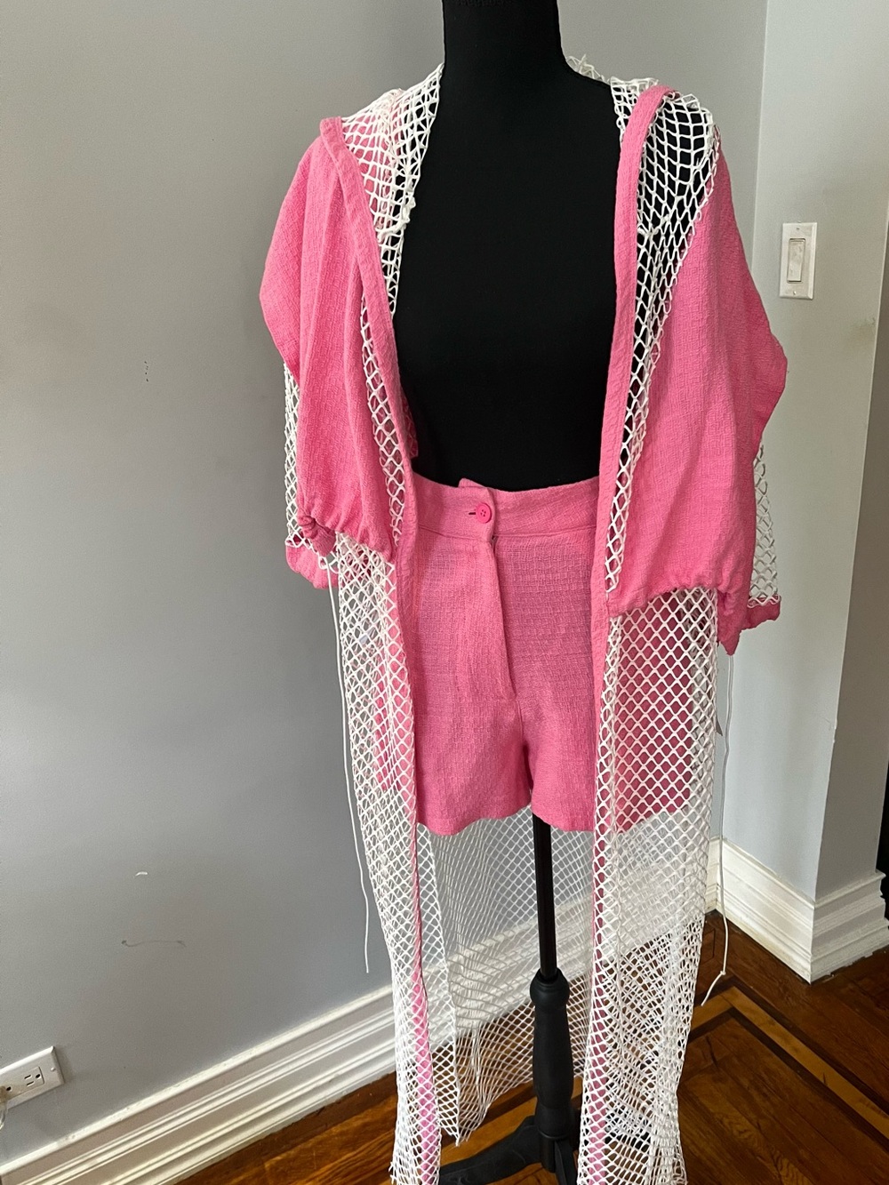 Bright Pink Open-Weave Scarf Wrap
